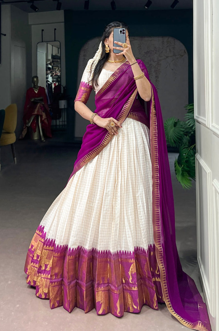 Premium South Indian Wine Half Saree Poly Cotton Lehenga Choli Set
