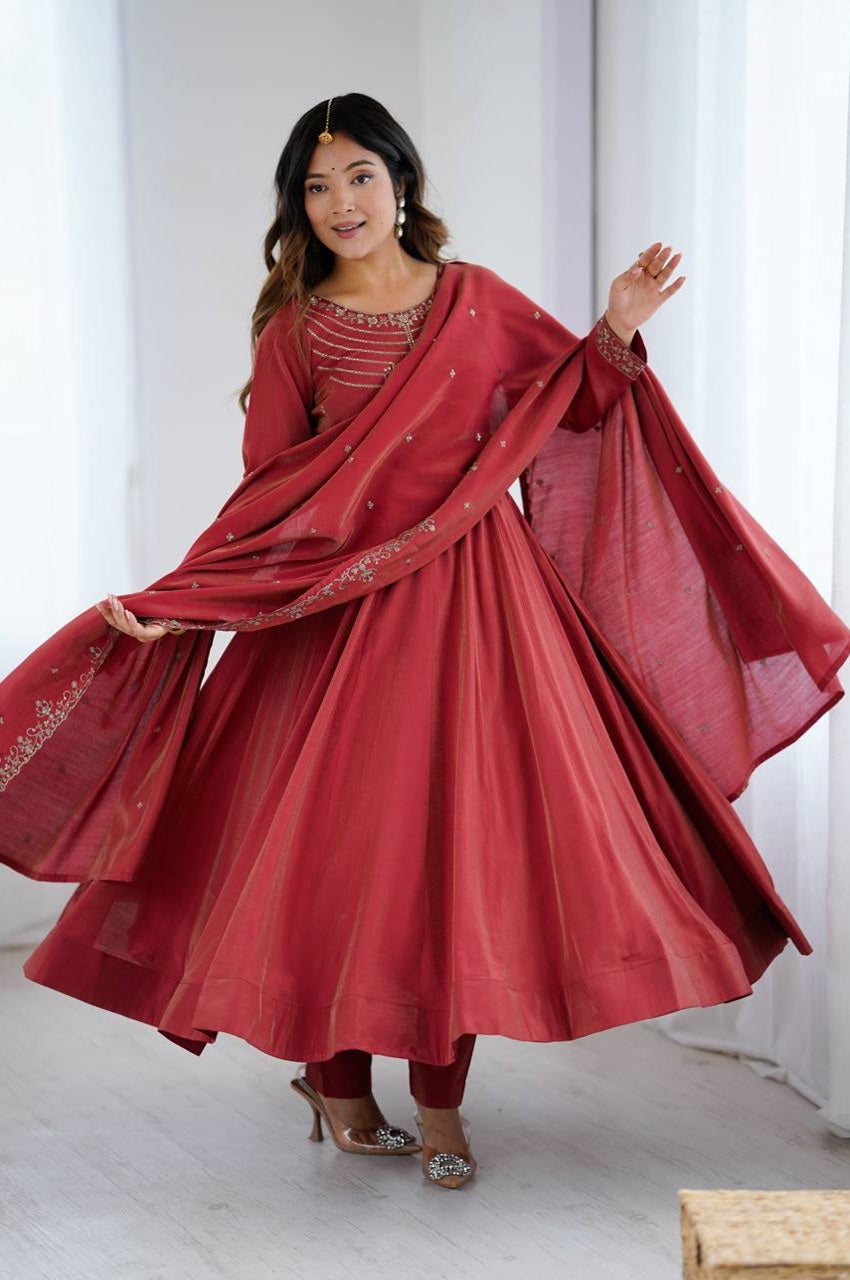 Carmine Roman Chanderi Silk Anarkali Suit
