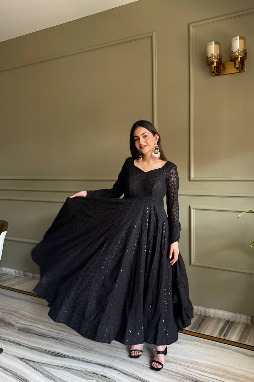 Black Fox Georgette Lucknowi Anarkali Suit
