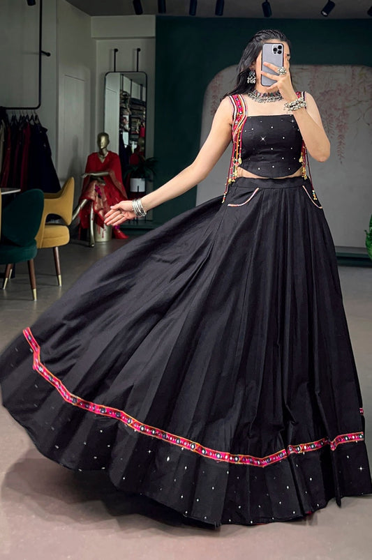 Black Pure Cotton Kutchi Lehenga Choli Set