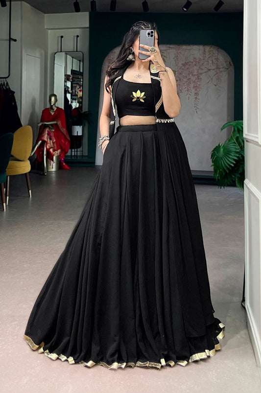 Black Micro Crepe Lehenga Choli Set
