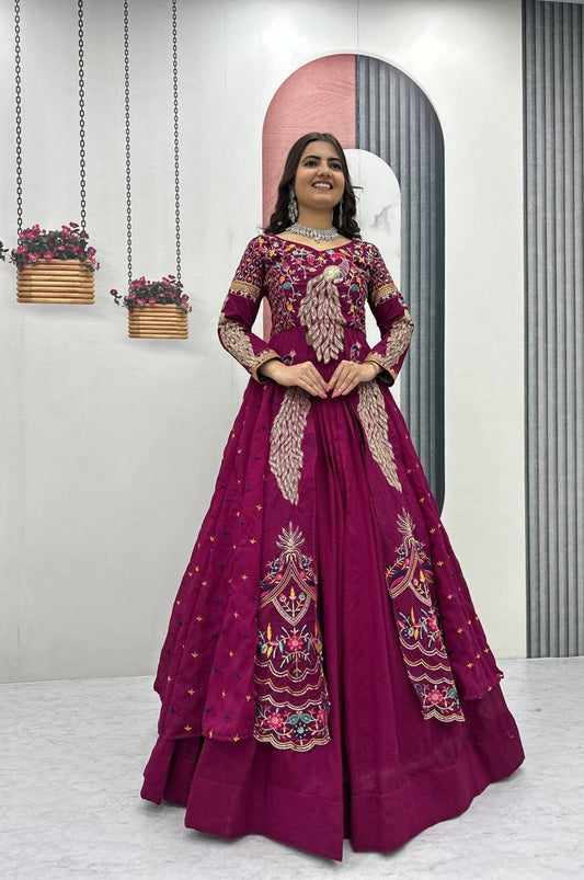 Tyrian Purple Crop Top Lehenga Set with Heavy Embroidery & Stylish Shrug Look