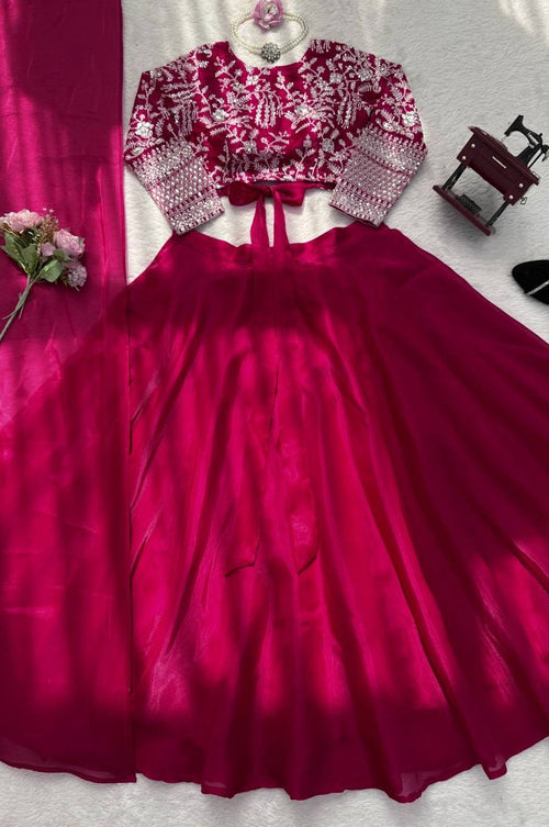 Premium Rani Pink JM Silk Lehenga Set