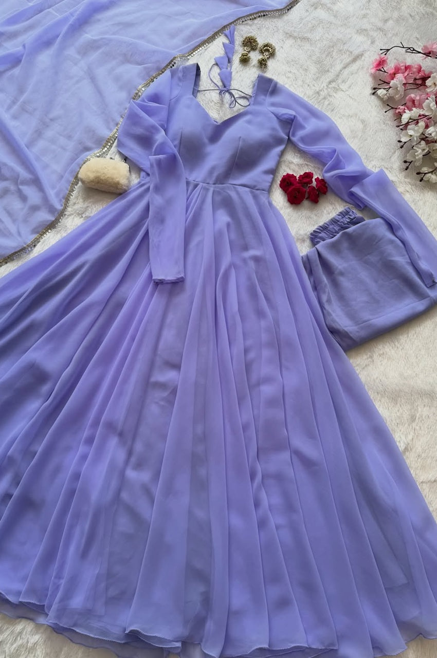 Misty Blue Georgette Anarkali Suit with 8 Meter Flair
