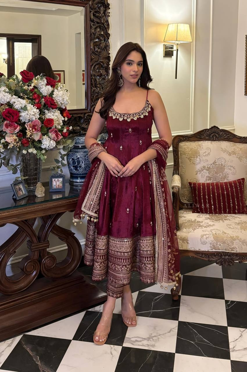 Violet Red Anarkali Suit Set