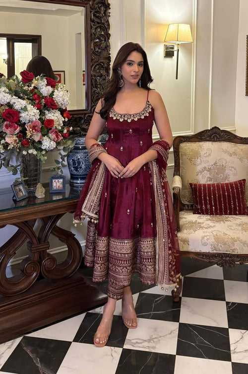 Violet Red Anarkali Suit Set