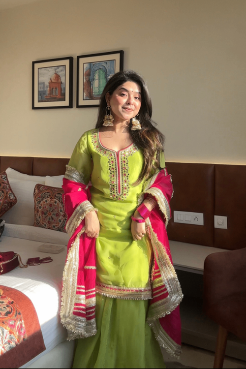 Neha Bhandari Neon Faux Blooming Sharara Set